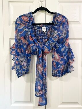 MISA Los Angeles Ancora Chiffon Tie Front Crop Top Women's Size S